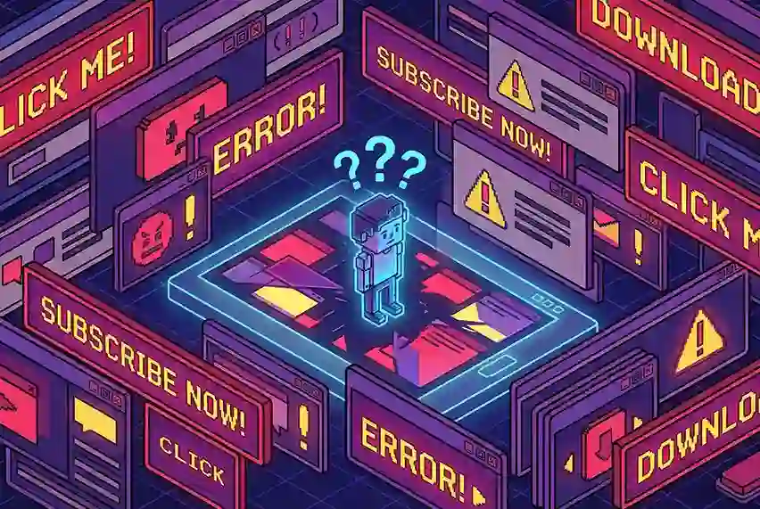 تأثیر منفی طراحی شلوغ و ناهماهنگی رنگ‌ها بر تجربه کاربری (UX) سایت.