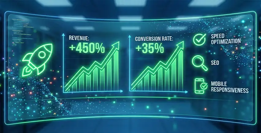 داشبورد تحلیل رشد فروش و افزایش نرخ تبدیل سایت پس از بهینه‌سازی.