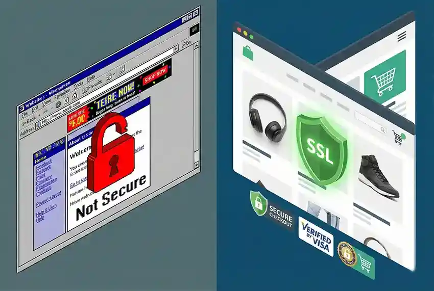 اهمیت داشتن گواهی SSL و طراحی مدرن برای جلب اعتماد مشتریان سایت.